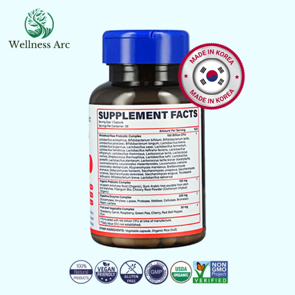 Wellness Arc Singapore Probiotics 100 Billion CFU / 34 Strains with L. Acidophilus + Prebiotic Make in Korea